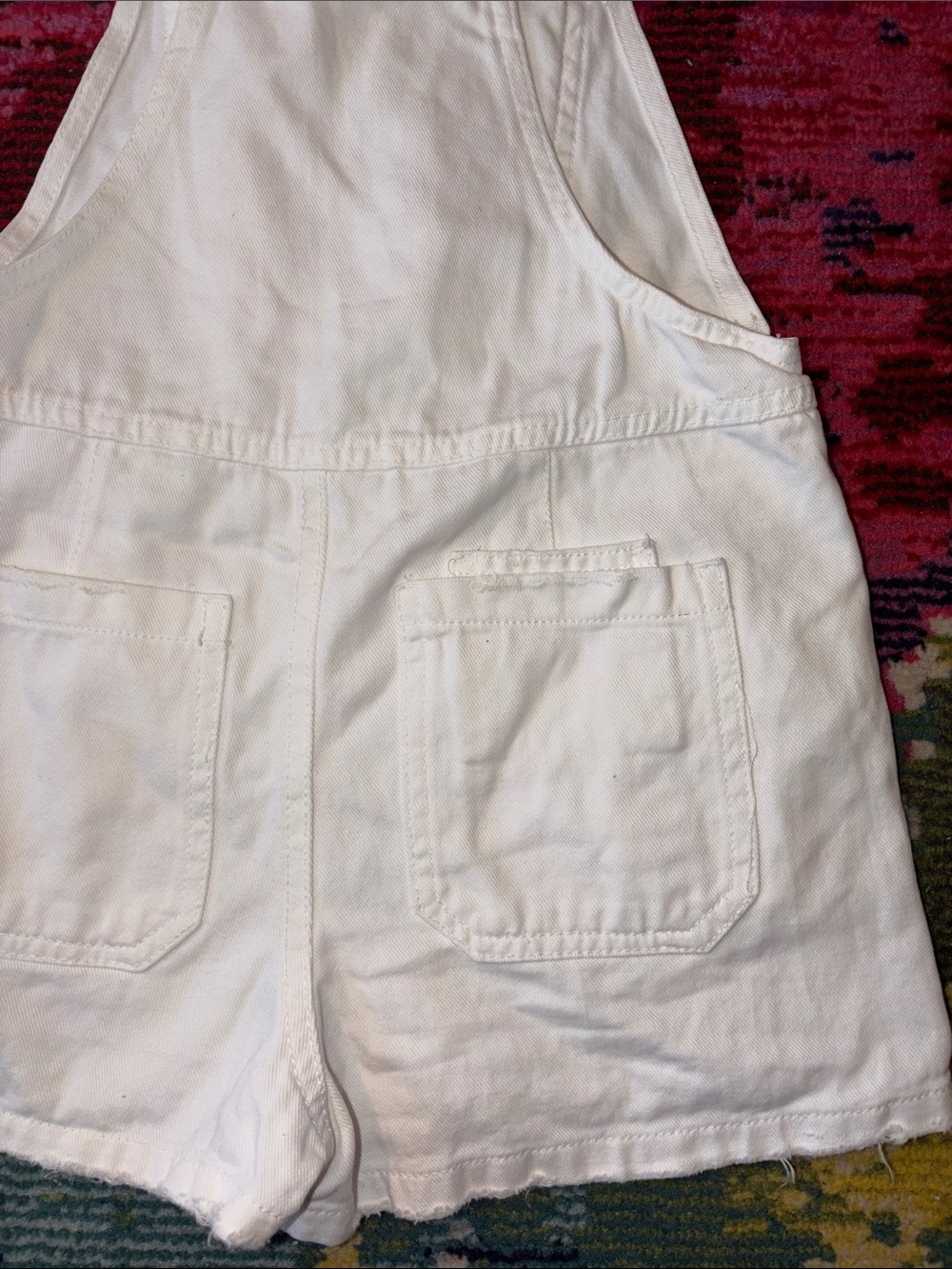 ZARA Girls White Denim Overall Shorts Size 10-12 (152) Adjustable Straps Raw Hem - Picture 7 of 9